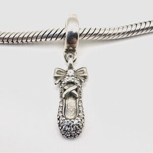 Pandora Retired CZ Ballet Slipper Sterling Silver Dangle Charm